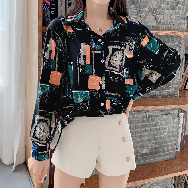 Women's Long Sleeve Shirt, French Print, Graffiti Stitching Design, Large Cotton, Soft Top, Student Blouses, New, Spring, 2023 colorful graffiti art joyful characters celebrating summer sleeveless dress dress women summer 2023