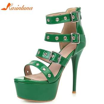 

Karinluna New Design 2020 Plus Size 48 Platform Gladiator Shoes Woman Sandals Female Thin High Heels Buckle Summer Sandals Women