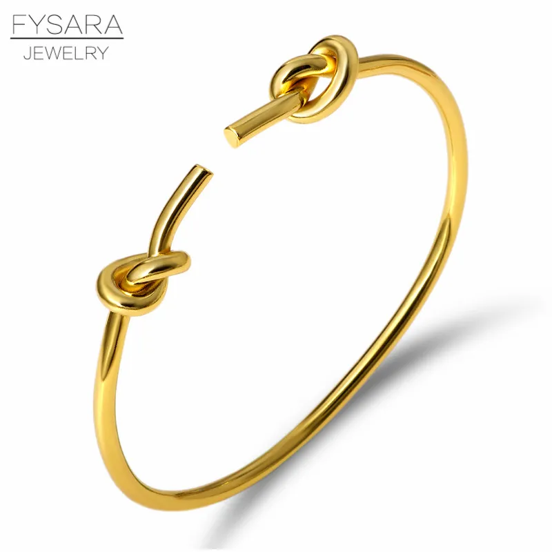 Золотой цвет FYSARA, классический бренд, браслеты и браслеты с узлом для ногтей, простая Золотая тонкая манжета, браслет для женщин, ювелирные изделия, свадебные браслеты, подарок для влюбленных - Окраска металла: Золотой цвет