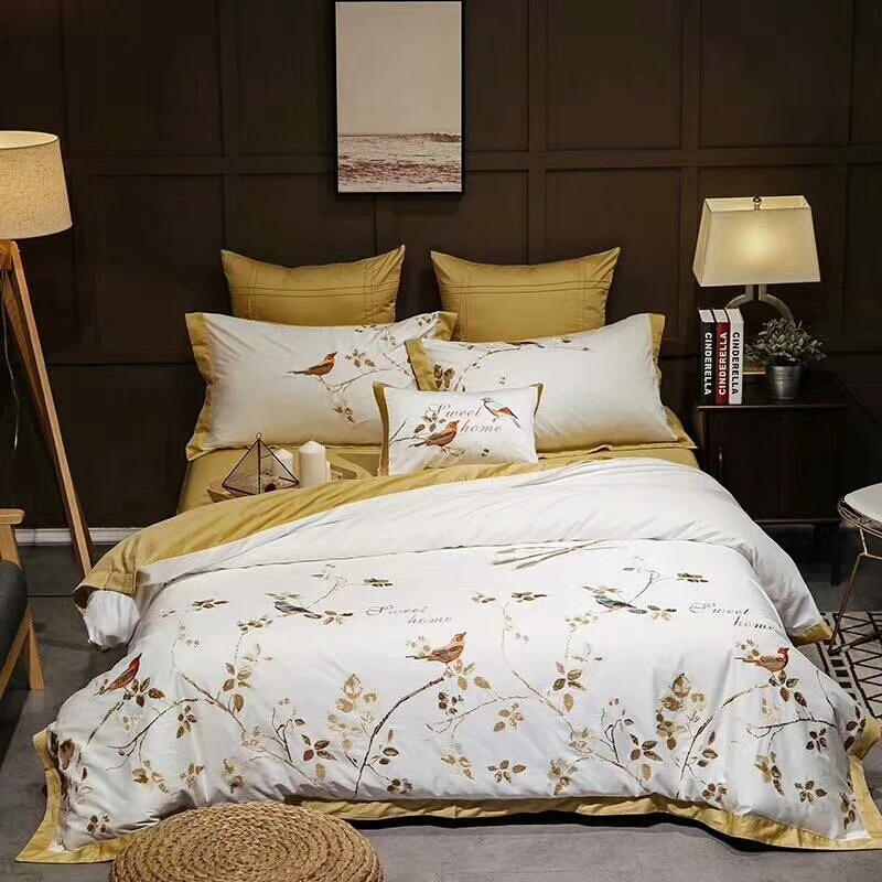 Conjunto de roupa de cama 2021 algodão oriental, branco, amarelo, tamanho  king, bordado, capa de edredom|Conjuntos de cama| - AliExpress