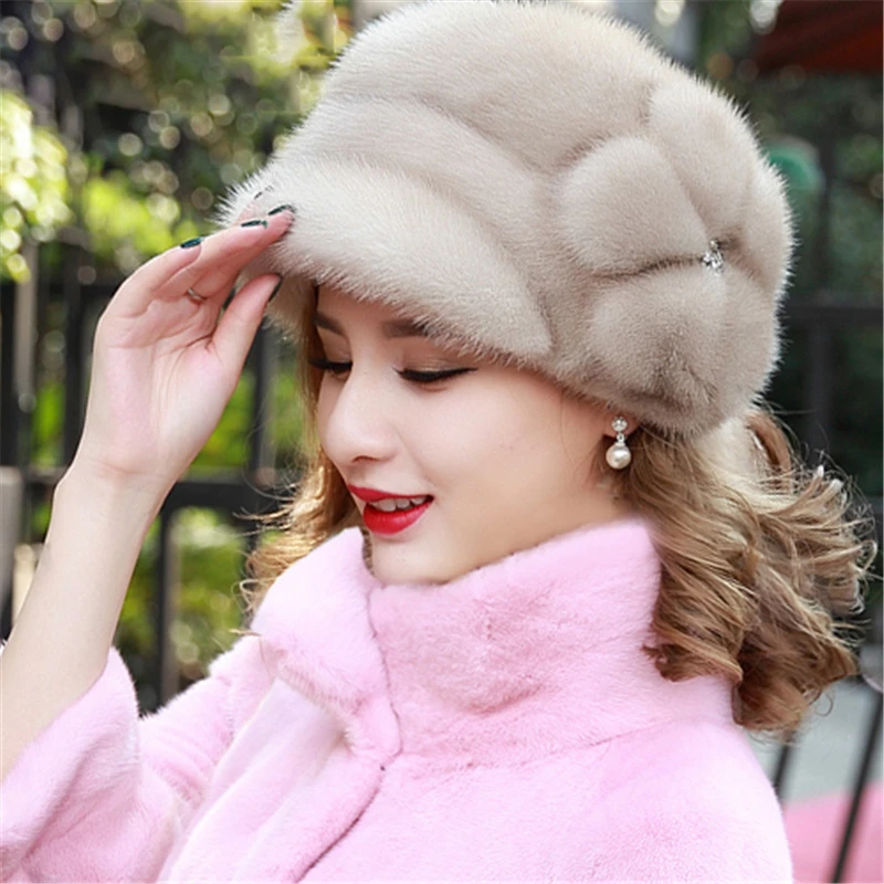 

2020 Fashion Mink Fur Cap For Women Real Natural Whole Fur Hat Top Accessories Warm Ln Russian Winter Fur Hats For Lady