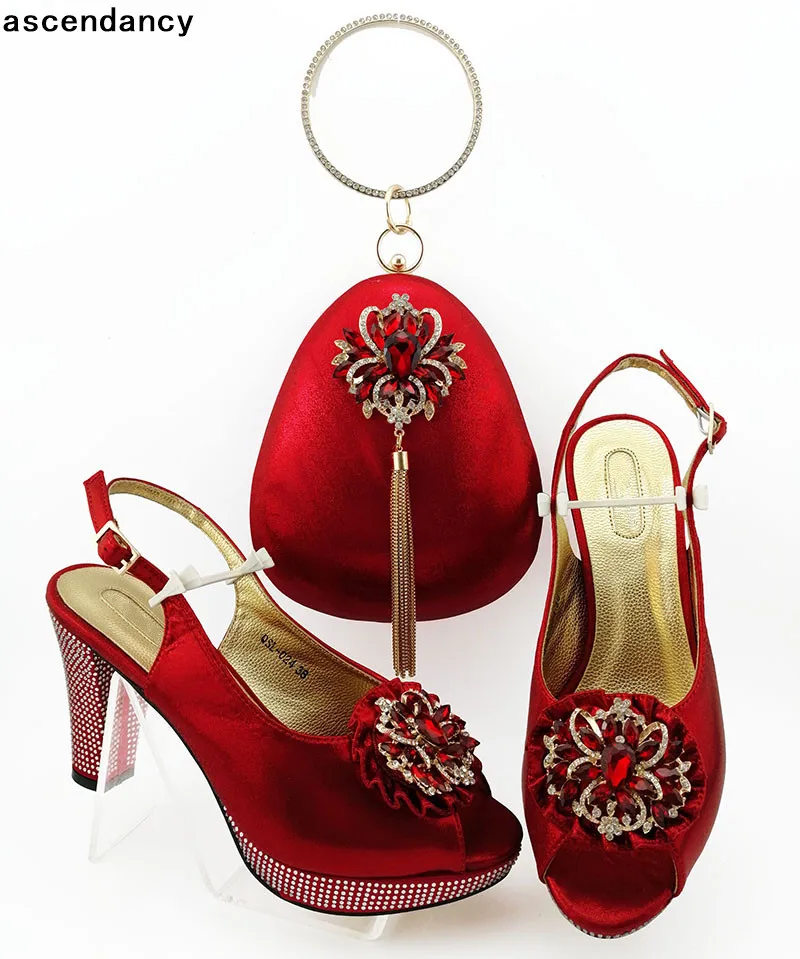 

Fashion Luxury Shoes Women Designers Nigerian Shoes and Matching Bag Set Decorated with Rhinestone Women Shoes and Bags To Match