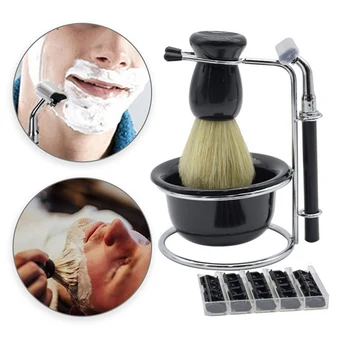 

2020 NEW 5pcs / Set Men's Beard Shaving Set Safety Razor Brush Stand Rack Holder Kit Shaving Bowl Stainless Shaving Tool