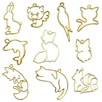 

10 Pcs UV Crystal Epoxy Border Metal Frame Bird Dolphin Cat Pig Animal Shape Hollow Modeling Crafts DIY Accessories AXYD