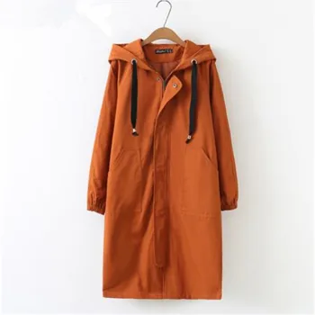 

2018 Spring Autumn Women's Windbreaker Hooded Coats Han Loose Long Sleeve Long Outerwear Casual Female Trench Coat 4XL