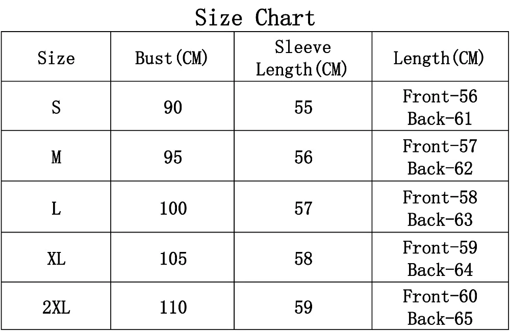 Sweater Size Chart