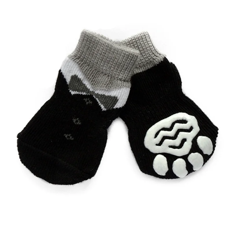 Белый 4PCS Anti-Slip Dog Shoes Pet Knitted Socks Cotton Small Medium Pets Booties No-Slip Paw Sole Dog Cat Puppy Doggie Shoes M L XL - Цвет: Белый