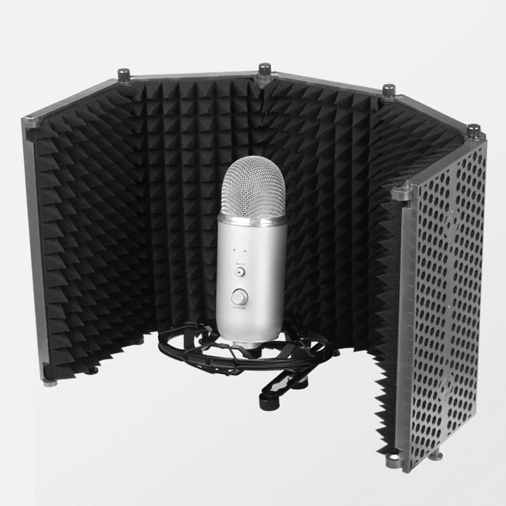Mic fonoassorbenti Isolamento Schiuma microfono Shield insonorizzata della copertura della protezione di plastica microfono insonorizzata schermo nero a tre porte