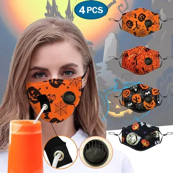 

Selling in stock Spot Fast deliver 4PCS Halloween Adult Drinking Face Mask With Hole For Straw And Breather high quality