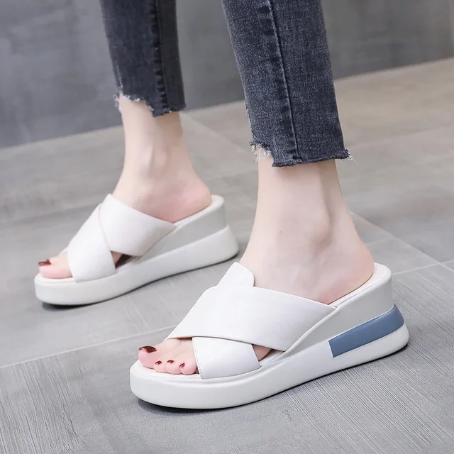 Summer Wedge Shoes for Women Sandals Solid Color Open Toe High Heels Casual Ladies Buckle Strap Fashion Female Sandalias Mujer 5
