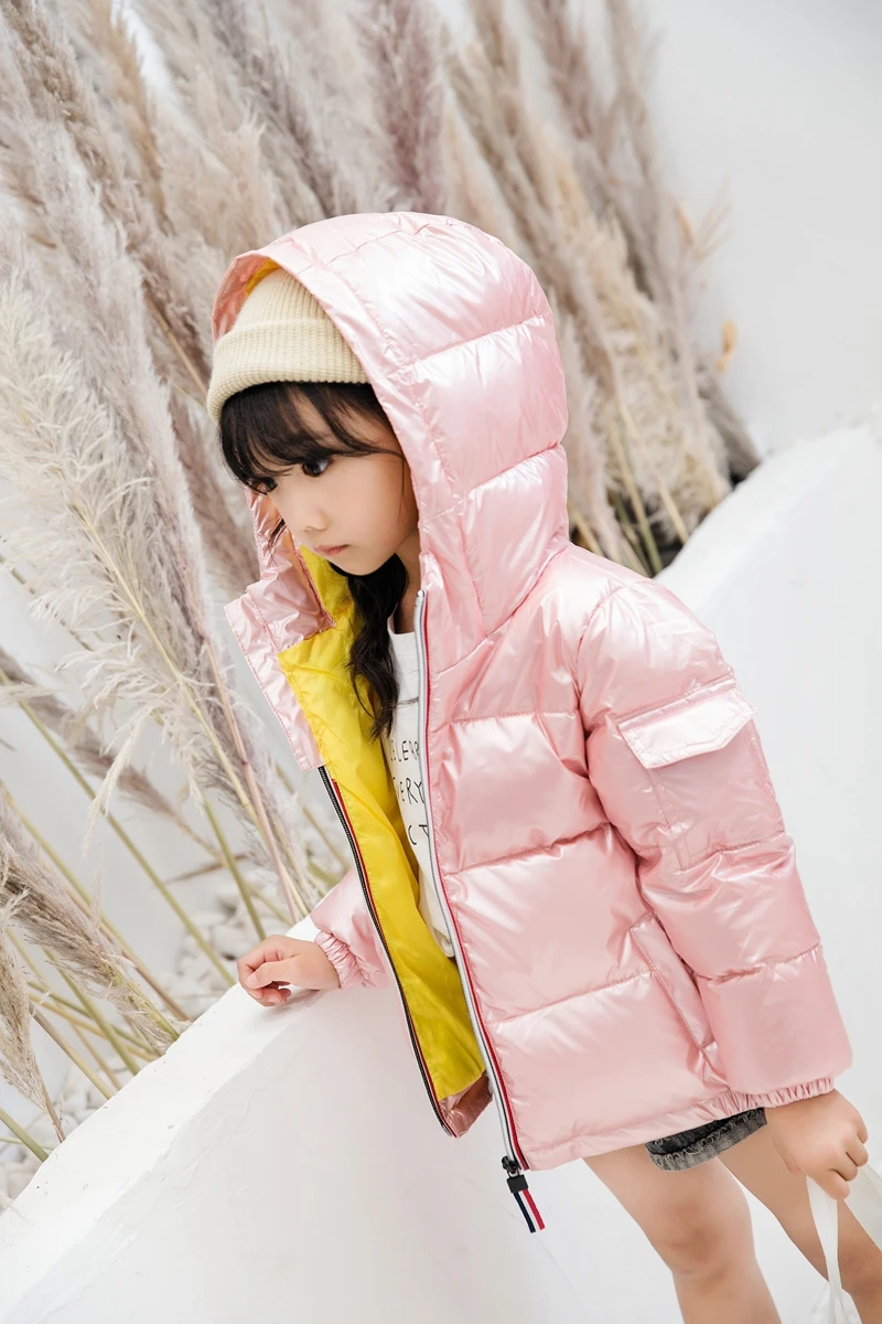Sundae Angel/зимняя куртка для мальчиков; золотые глянцевые теплые парки с капюшоном для девочек; однотонная детская пуховая куртка с хлопковой подкладкой; верхняя одежда