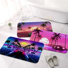 

retrowave artwork sports car Printed Flannel Floor Mat Bathroom Decor Carpet Non-Slip For Living Room Kitchen welcome Doormat