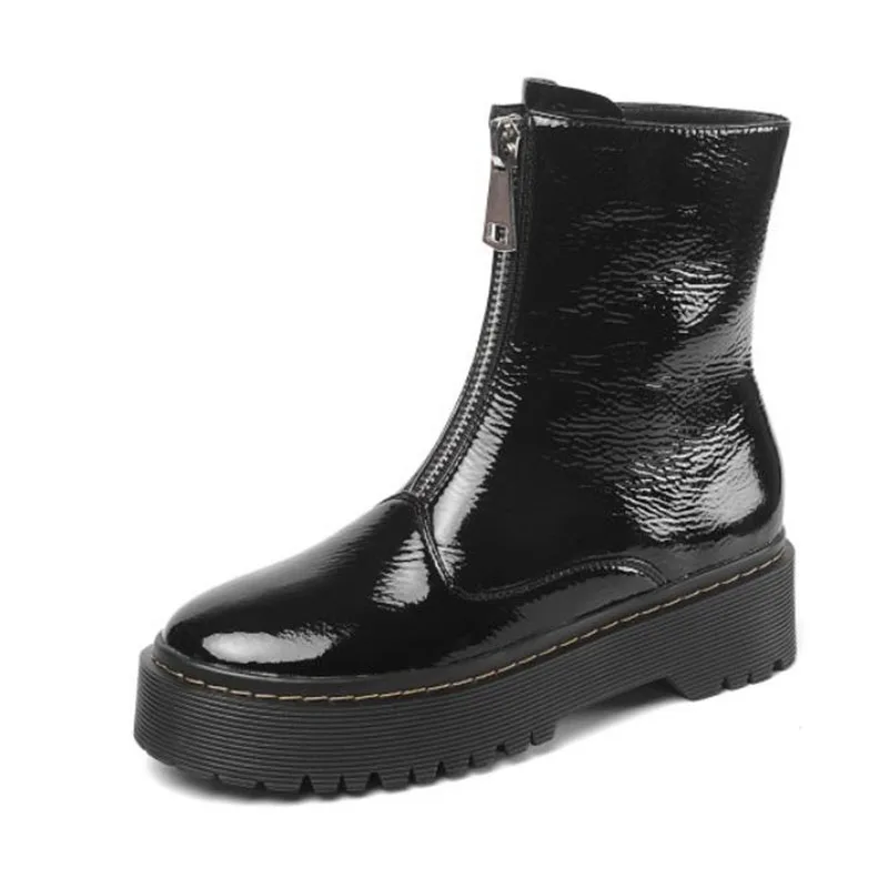 Taoffen/Модные ботильоны на толстой подошве; зимняя теплая Повседневная обувь на молнии для молодых женщин; женские вечерние ботинки; Лидер продаж; обувь; размеры 34-40 - Color: Black