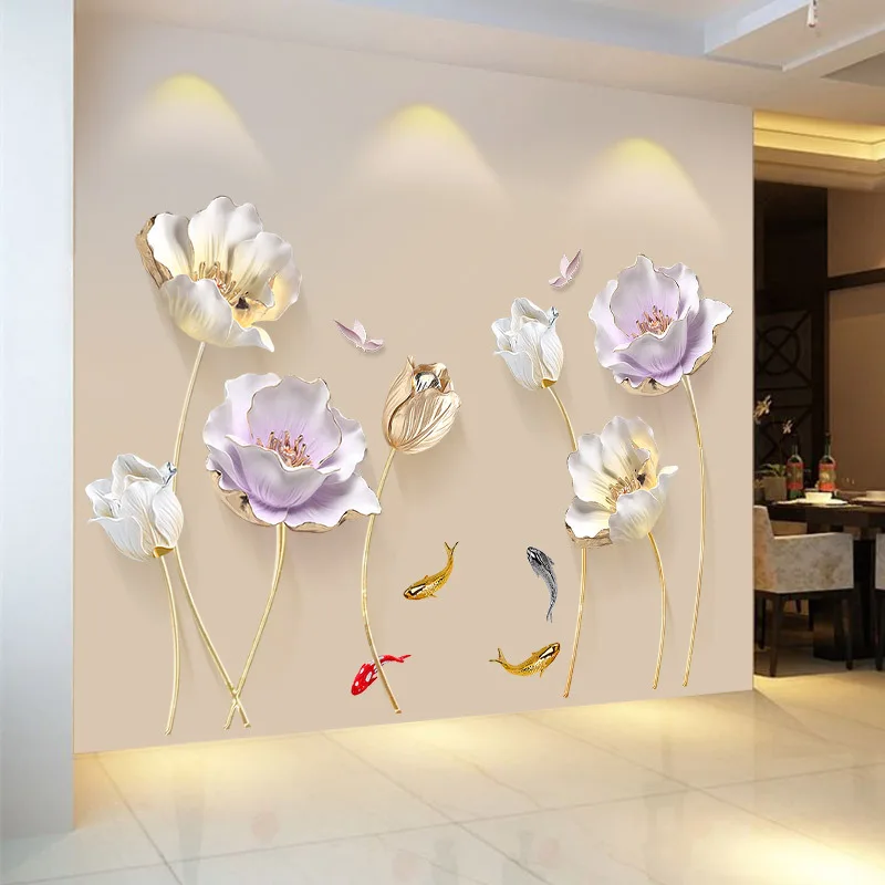 

3D Tulip Wall Sticker Living Room Sofa TV Backdrop Decor Aesthetic Removable Home Decals Posters
