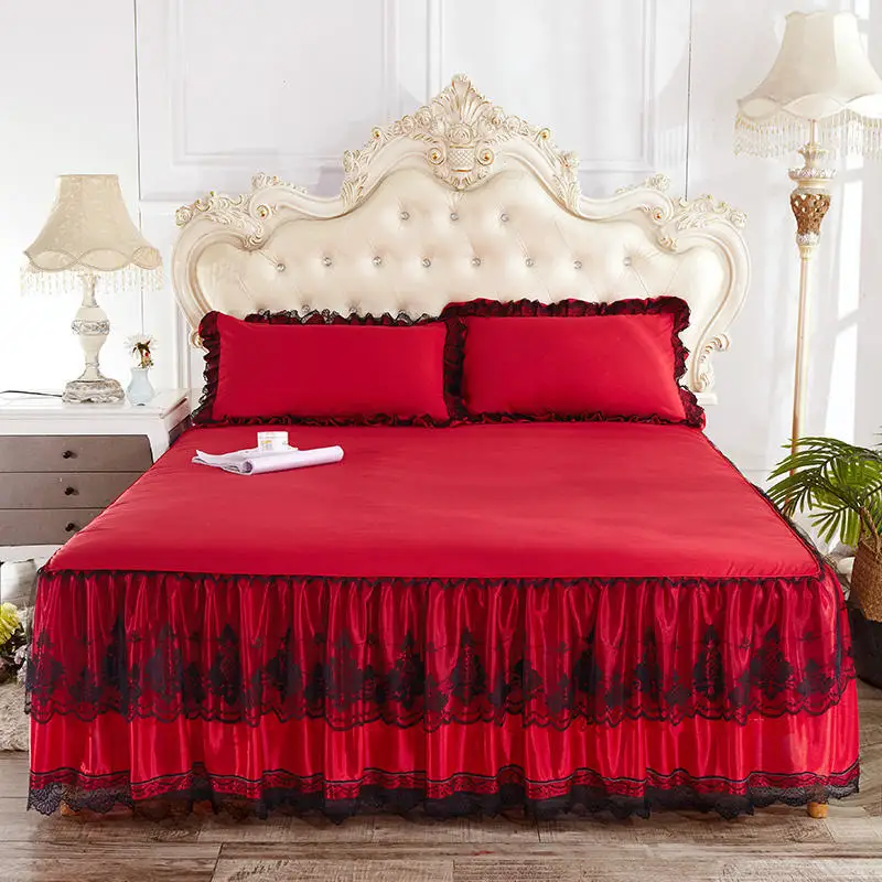 

1pcs Nordic Black Princess Lace Bedspreads Bed Skirt Solid Non-Slip Sheet Mattress Cover High Quaility Bed Sheet No Pillowcase