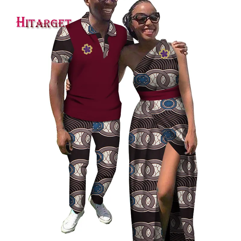 Sweet Lovers Matching dashiki Couples Clothes Gift Valentine' day Sleeveless Women dress Mens Shirt Set Plus Size WYQ417