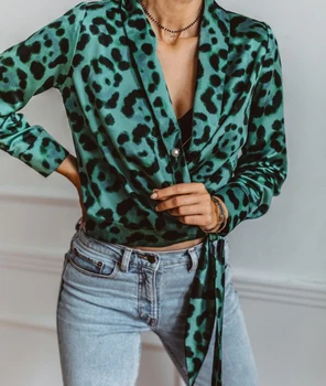 

Vintage Blouse Long Sleeve Sexy Leopard Print Blouse Turn Down Collar Lady Office Shirt Tunic Casual Loose Tops Plus Size Blusas