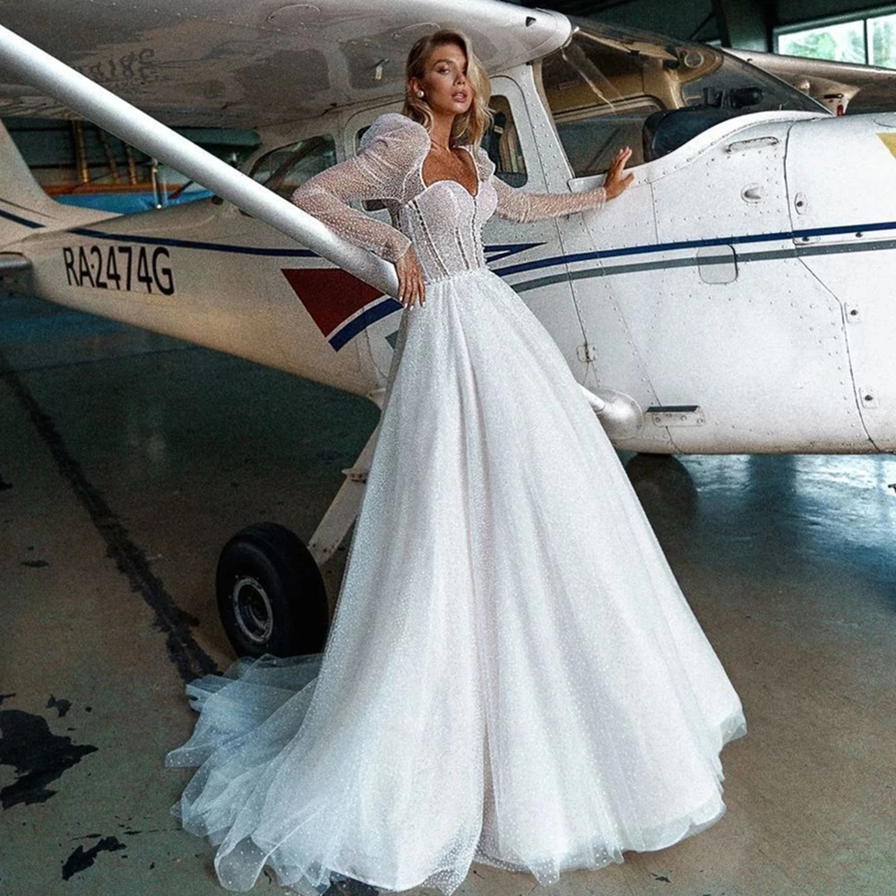 

Блестящие сверкающие Свадебные платья принцессы с длинным рукавом Vestidos de Noiva винтажные Индивидуальные свадебные платья для невесты 2021