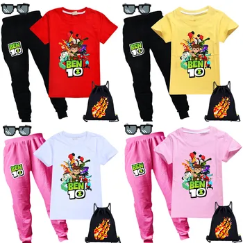 

summer Children Clothing Kids Girls Clothes Baby Boy ben10 Cartoon Design Long Sleeve Pant Sports Pure cotton clothes Bag Suits