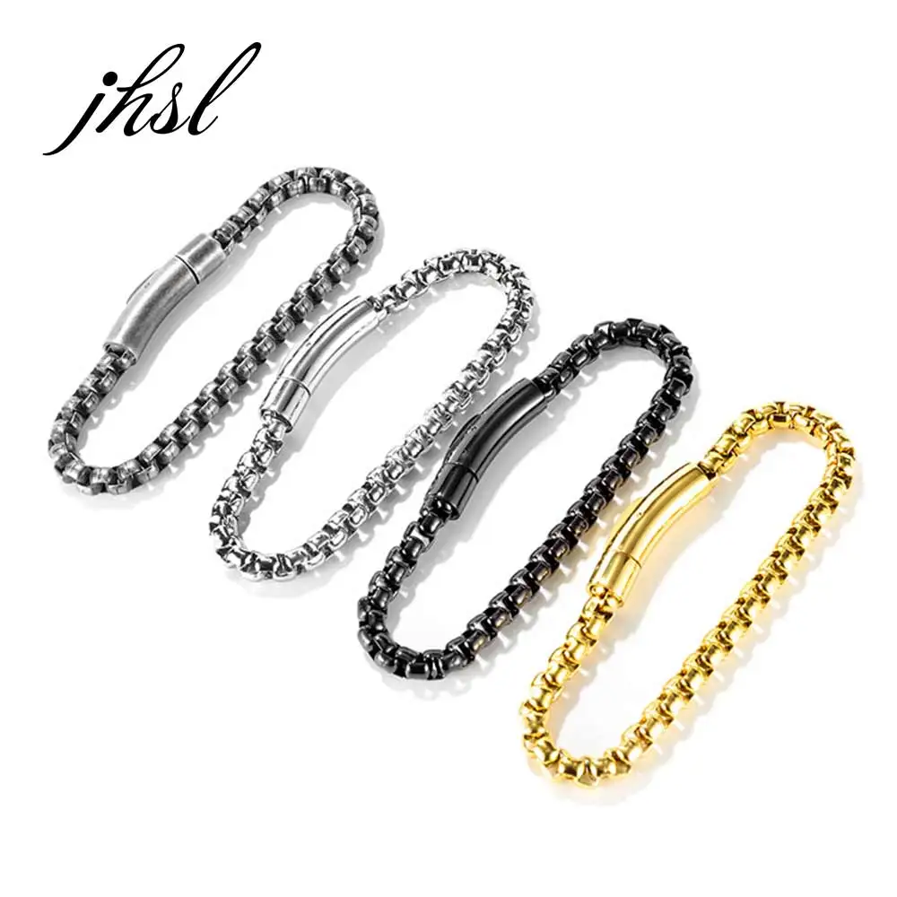 

JHSL Men Stainless Steel Statement Bracelets Bangles Boyfriend Father Gift Fashion Male Jewelry Dropship wholesale
