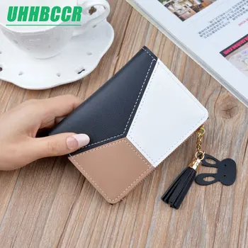 

Geometric Women Clutch Black Wallets Pink Pocket Purse Card Holder Patchwork Women Short Wallet Lady Fashion Short Coin Burse