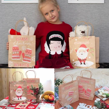 

MEIDDING Kraft Paper Gift Bag With Handle Christmas Deco For Home Candy Wrapping Noel Kerst Navidad Packaging Box