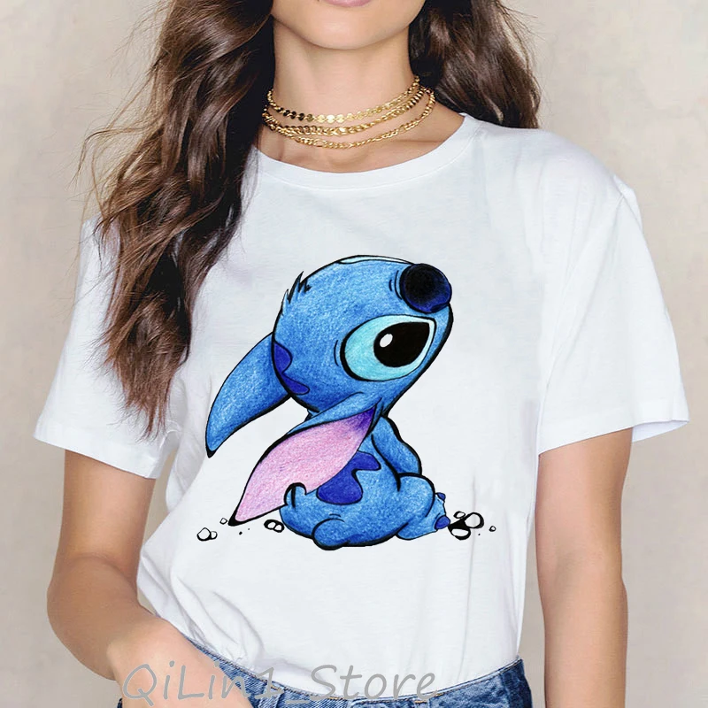 LILO STITCH футболка женские летние топы белая harajuku Kawaii одежда футболка femme прекрасный мультфильм Повседневная печать женская футболка