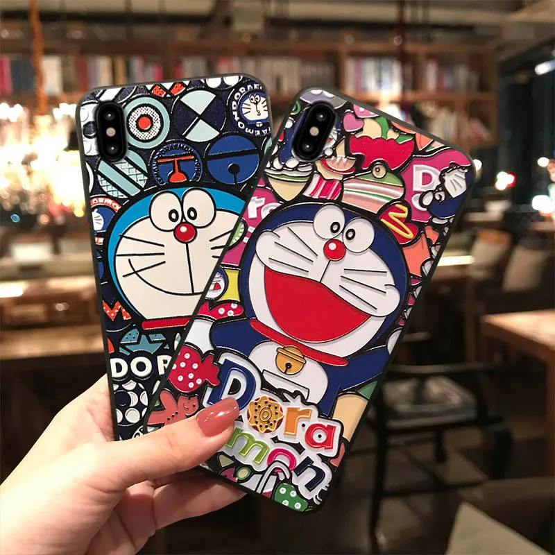 

Cute Machine Cat Embossed Phone Case for iPhone 11 Pro Max XS Max XR Cartoon Doraemon Soft Back Cover for iPhone X 8 7 6S 6 Plus