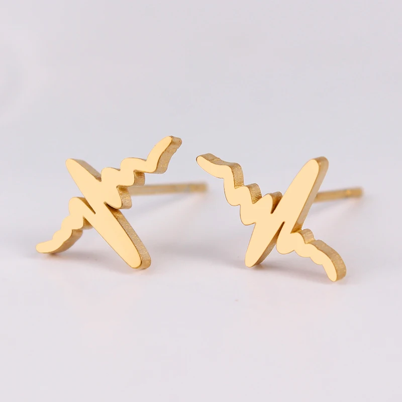 Из нержавеющей стали ЭКГ сердцебиения милые серьги-гвоздики тонкий провод волна Сережки для женщин подарок Acero Inoxidable joyeria Mujer