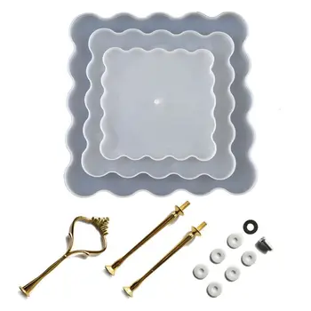 

3 Tier Square Cake Fruit Food Plate Stand Resin Casting Mold Irregular Fruit Disc Big Plate Resin Mold Fruit Tray Moulds