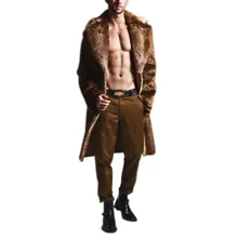 Искусственная кожа мужчины Базовая куртка зимняя теплая имитация мода искусственный мех длинное пальто Имитация шерсти куртка однотонная