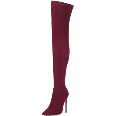 Wine red MStacchi/Большие размеры 33-45; пикантные женские сапоги; женские Сапоги выше колена; botas mujer invierno; ; Плюшевые высокие сапоги; женские туфли-лодочки с острым носком - Цвет: Wine red