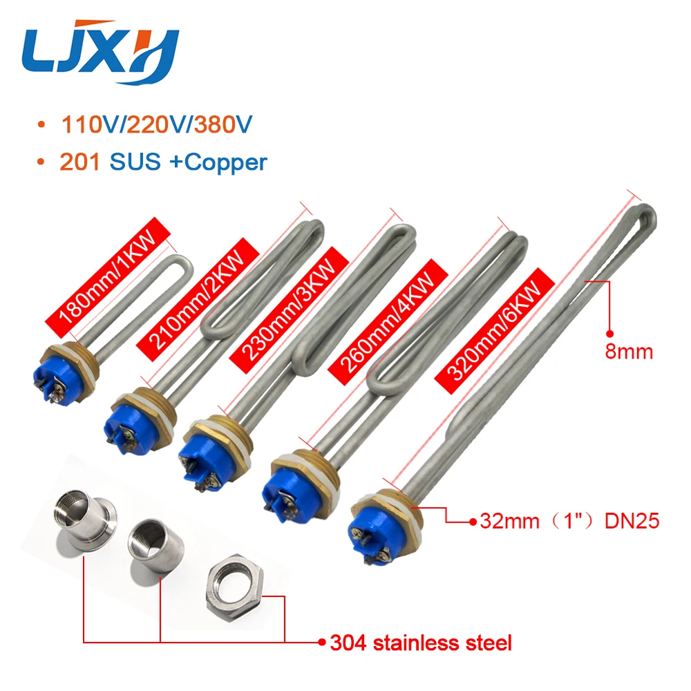 LJXH Foldback Screw In Electric Water Heater Element with 1 INCH NPT Thread 1KW/2KW/3KW/4KW/6KW 201 Stainless Steel