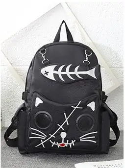 Забавный рюкзак для рыбалки с кошкой, Мужской дизайнерский рюкзак для путешествий, женский рюкзак, готические школьные сумки, mochila escolar - Цвет: Черный