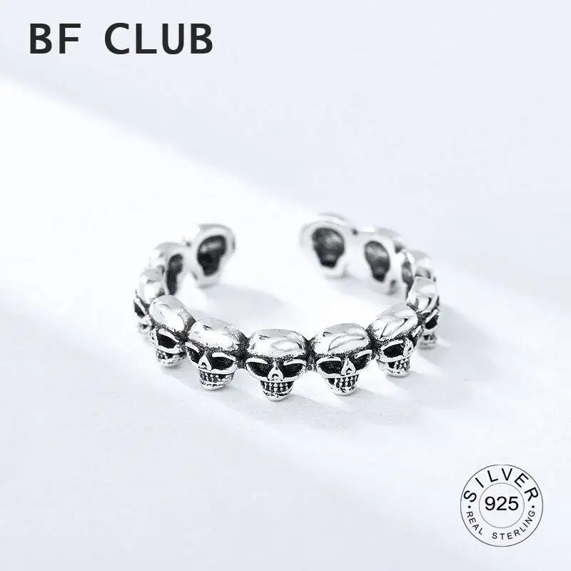 

925 Sterling Silver Rings for Women Retro Skull New Trendy Elegant Creative Design Irregular Adjustable Party Fine Jewelry
