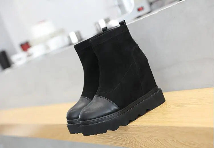 Slope round head high heel booties wild sponge cake thick bottom short tube women's shoes Martin boots