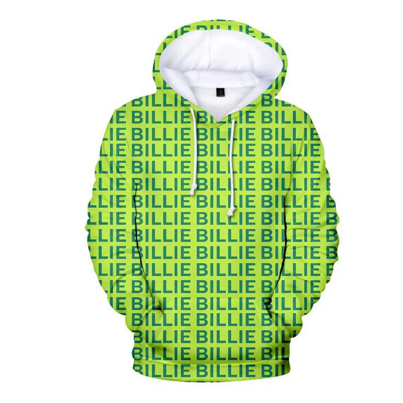 Женские и мужские толстовки с капюшоном, модная 3d футболка Billie Eilish с буквенным принтом в стиле Харадзюку, забавная футболка/толстовки/штаны, неоновый зеленый наряд - Цвет: 3D hoodies-green