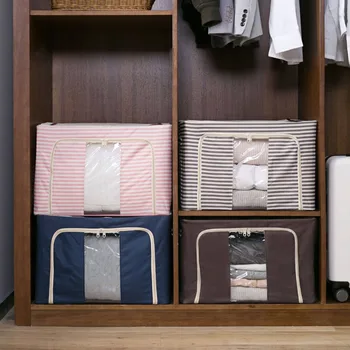 

66L Oxford Cloth Quilt Storage Bag Visible Clothes Storage Box Large Wardrobe Clothes Quilt Storage Box With Zipper