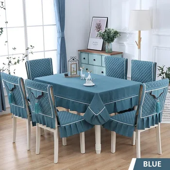 

Solid Color Linen Tablecloth Thick Rectangular Dining Chair Cover And Table Cloth Set Waterproof Home Table Decor 2 Sizes W