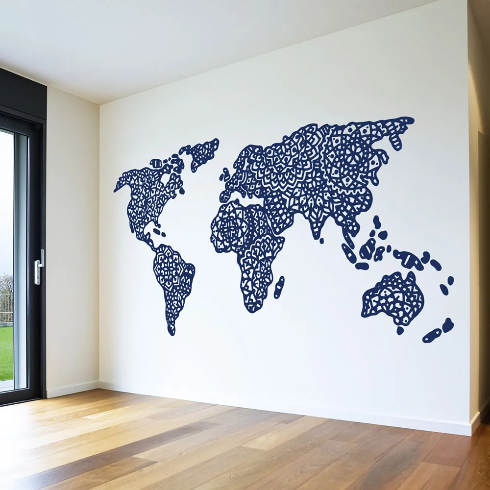 Mandala Mappa Del Mondo Adesivi Murali Mappa Contorno Boemia Mappa Adesivo Murale Vinile Rimovibile Casa Soggiorno Decor Design Wallpaper Z903
