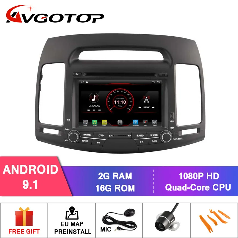 

AVGOTOP Android 9 WINCE Bluetooth GPS Car Radio DVD Player for HYUNDAI ELANTRA 2007-2011 2G 16G MP3 MP4 Vehicle Multimedia