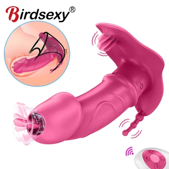 Portable Panty Dildo Vibrator Sex Toys for Woman Invisible Wear Clitoral Stimulator Wireless Remote Tongue Licking Vibrators 1