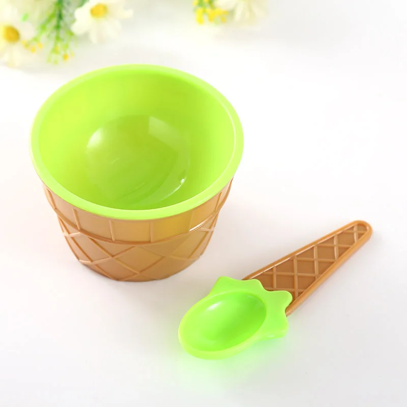 Green Чаши для мороженого, чашки, пары с ложкой, подарки, набор десертов, сладкие пластиковые - Цвет: Green
