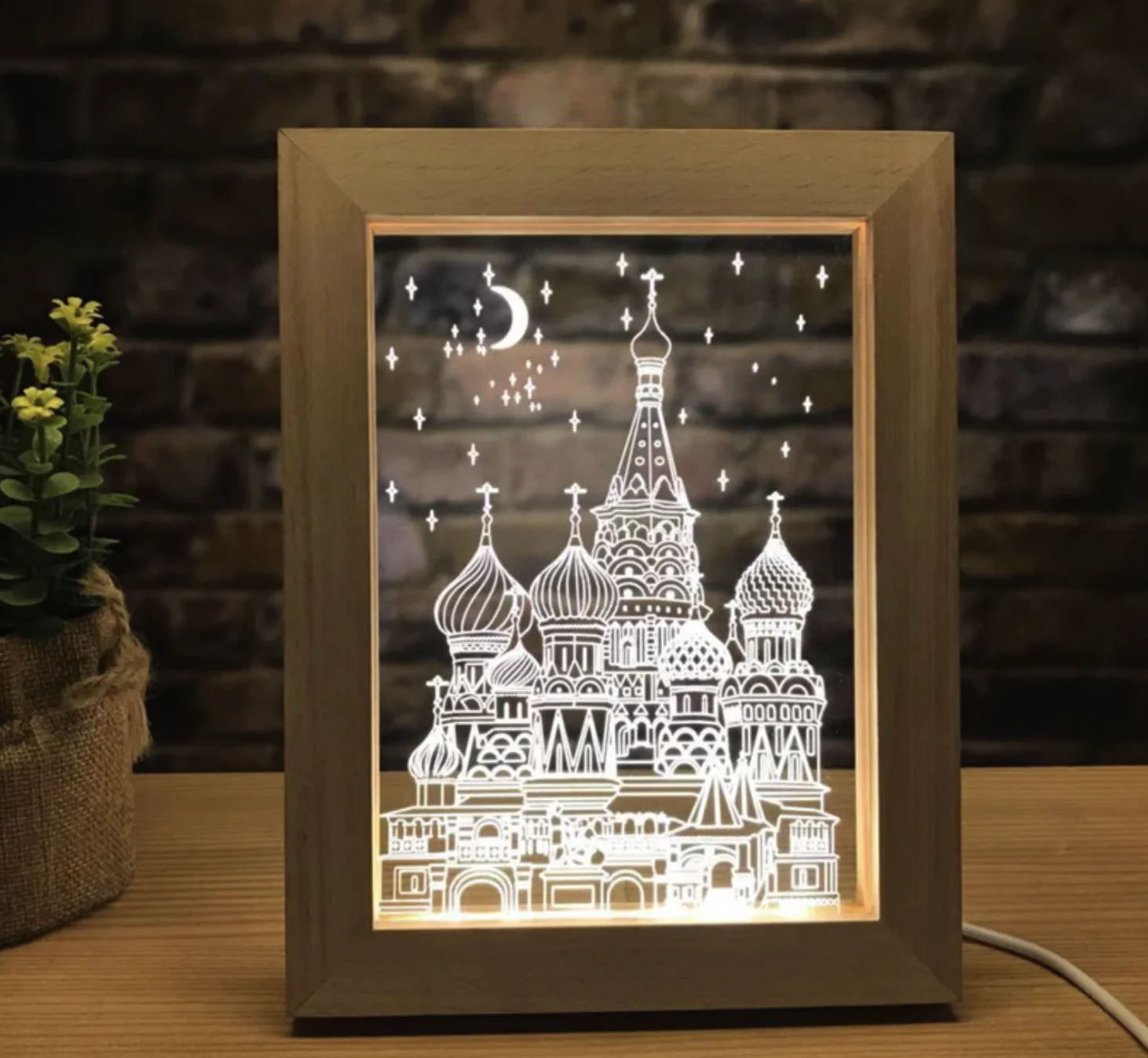 Camera Image Lamp 3D Visual Wooden Photo Frame Light 3W Warm Light Night Lamp USB Atmosphere Night Light Beech Or Oak Random