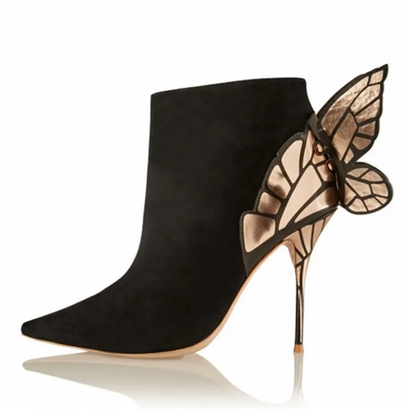 Stivaletti Da Donna Con Ala Di Farfalla Autunno Inverno Punta A Punta Tacchi Alti Designer Suede Botas Mujer Scarpe Di San Valentino