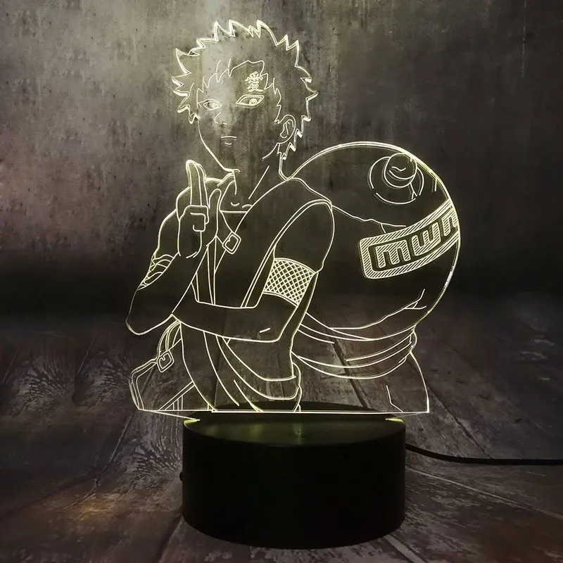 Японский рисунок, аниме, Наруто Gaara 3D светодиодный Иллюзия ночник 7 цветов Настольная лампа Саске домашний Декор подарок ребенку на Рождество Прямая поставка