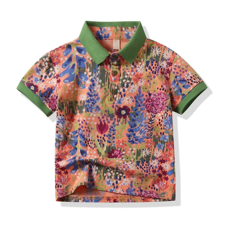 Одежда для маленьких мальчиков осенние футболки с короткими рукавами и цветочным принтом для маленьких мальчиков топы для детей Повседневная Блузка - Цвет: Небесно-голубой