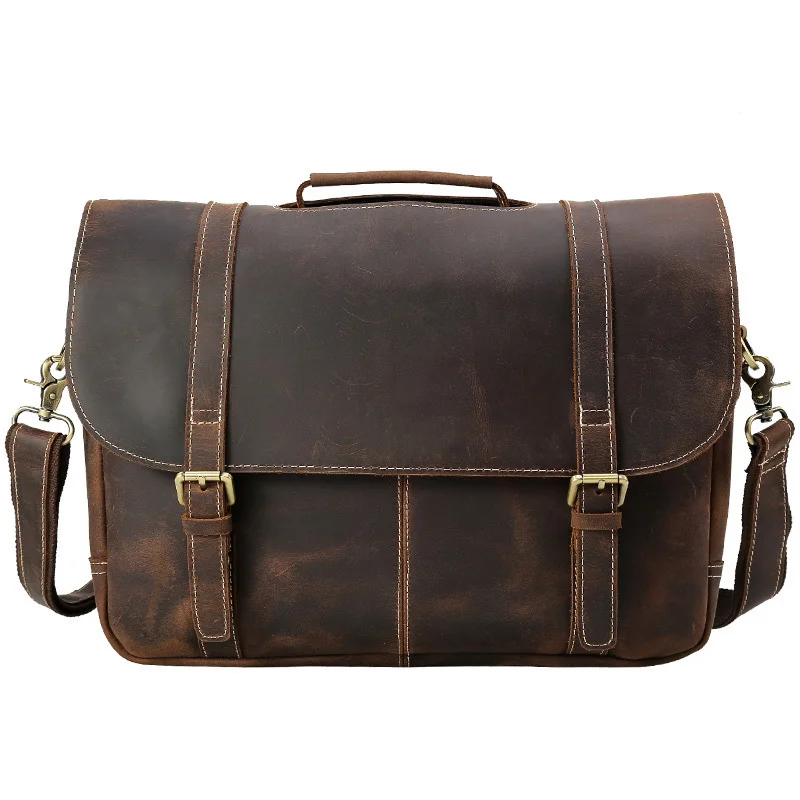 Heritage Leather Messenger Bags Men Shoulder Crossbody Vintage Brown Satchel Bag 