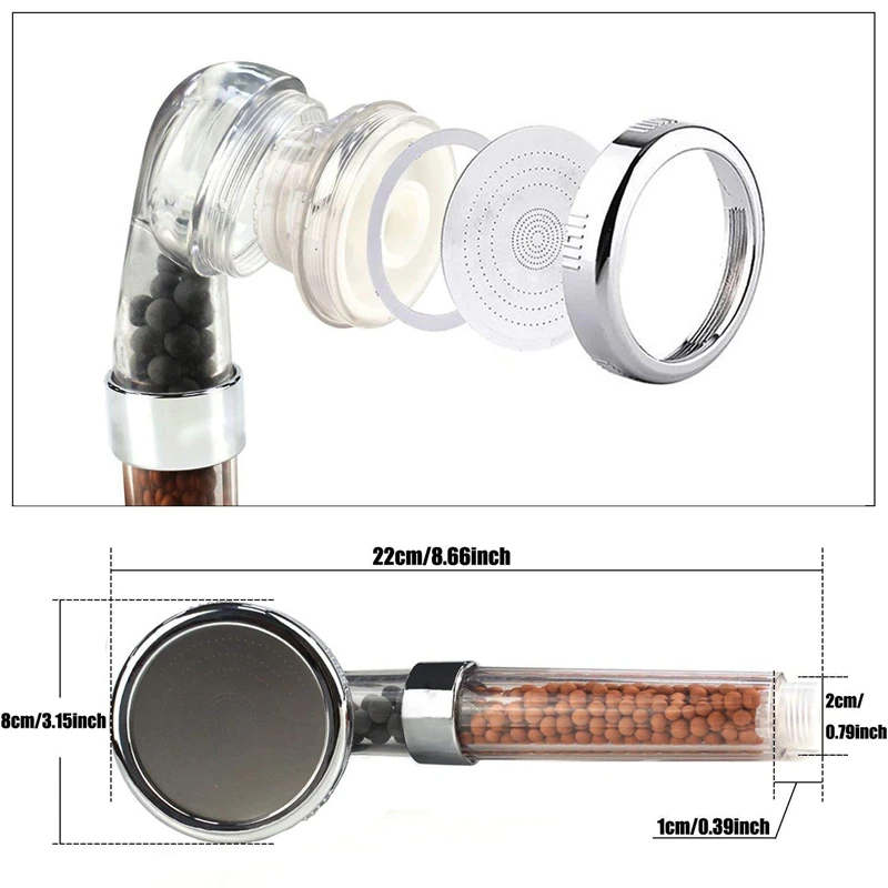 Transparent activated carbon filter negative ion shower Shower hand-held supercharged shower Large three-speed adjustable