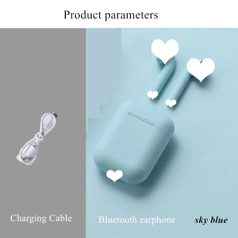 Sky Blue I12 tws матовые прекрасные беспроводные Bluetooth наушники 5,0 Kawaii музыкальные наушники с функцией вызова для xiaomi huawei samsung - Цвет: Sky Blue